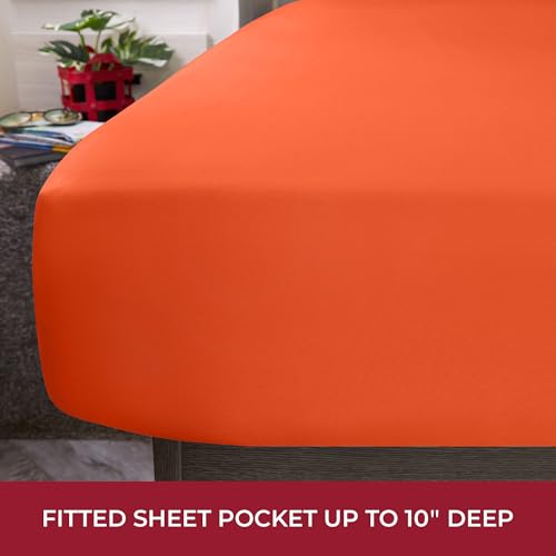 Image of Mellanni RV Short Queen Sheets - 4 PC Iconic Collection Bedding - Hotel Luxury, Extra Soft, Cooling Bed Sheets - Deep Pocket up to 10 inch (RV /Short Queen, Poppy Orange)