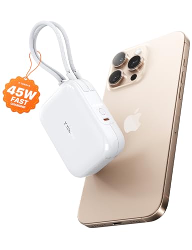 TORRAS Power Bank for iPhone [2025 Pro Edition] 45W Fast Charging 10000mAh Portable Charger with Built in USB C Cable Android Phone Battery Pack for iPhone 16/15 Series, Samsung Pixel LG Moto, etc.