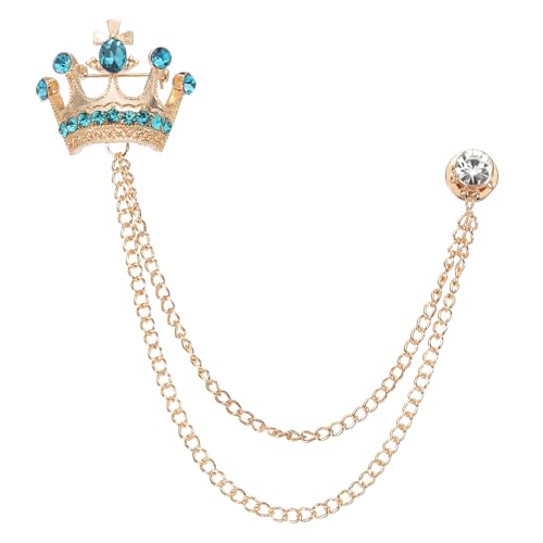 Image of PATIKIL Crown Hanging Chain Brooch Pins | Rhinestone Suit Pins Fashion Crystal Lapel Pins for Women Men