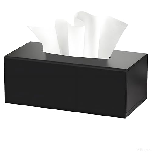 Pancosmy Acryl Taschentücherbox, Mattschwarz Kosmetiktücherbox mit Magnetabdeckung für Standard Taschentücher Stilvoller Taschentuchspender für Bad, Wohnzimmer, Büro & Auto - 25x13x9 cm