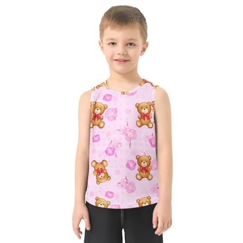 J JOYSAY Teddy Bear Cherry Blossoms Boys Tank Top Sleeveless Muscle Shirts Quick Dry Kids T-Shirts 3-15T2