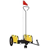 vidaXL Remorque de Vélo, Chariot de Transport avec Barre d'Attelage, Remorque de Bicyclette avec Drapeau pour Bagage, Jaune Tissu Oxford et Fer
