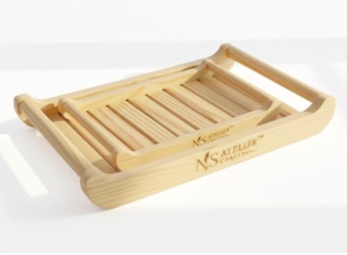 Image of Pine Wood Serving Tray Set of 2 with Handles | Medium 15x10x2.25 & Large 18x12x2.25 Inch | Multipurpose Wooden Breakfast, Tea, Coffee, Food Tray | Natural Finish
