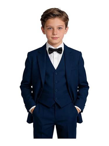 Image of Toddler Suits Slim Fit Suit for Boys,Formal Tuxedo Ring Bearer Outfit Kids Dress Clothes for Wedding,Adjustable Waist