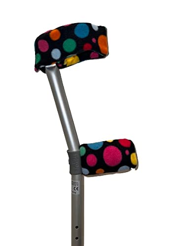 Crutch Handle Padded/Pad Covers - Arm - Sleeves - Cuffs - Pads - Crutches - Comfy - Pair - Choice Of Colours/Designs - Multi Black Spot, Blue, Pink, Red, Purple, Black, Grey, Pink Star