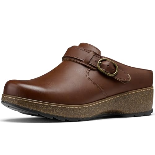 Image of SHIBEVER Clogs Women Mules Comfortable: Slip on Arch Support Casual Shoes | Closed Toe Lightweight Cushioned Footbed All-Day Comfort Non-Slip Wedge Platform Shoes Fit for Work Walking Business Travel