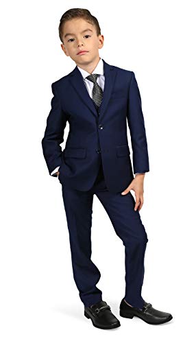 Image of Ferrecci 5 Piece Boy Suit JaxJr Jacket, Dress Pant, Vest, White Shirt, Tie Navy Size 6