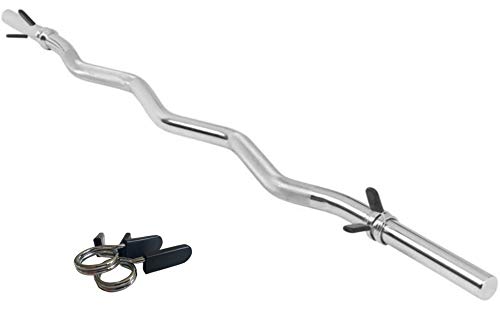 Body Revolution EZ Curl Bar 1 Inch Standard Barbell u0096 Weight Lifting and Bicep Curl Bar - Spring Collars Included