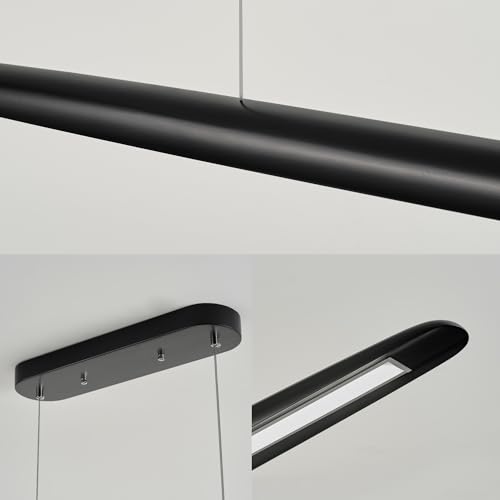 Image of YISDESIGN 71 inch Wood Linear Pendant Light Black Linear Pendant Dinning Room Hanging Lights LED Dimmable Chandeliers 50w for Dining Room Pool Table Lights Kitchen Island Light Black