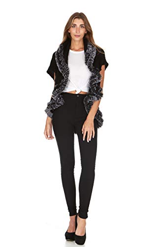 Laundry By Shelli Segal Women's Faux Fur Trimmed Knit Vest Cardigan Sweater Fall Winter Cover Up for Ladies Black