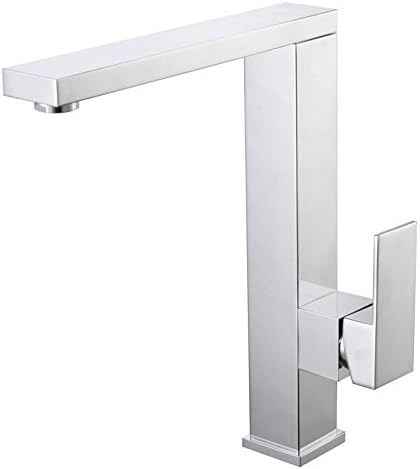 Modern Kitchen Sink Faucet Mixer Single Hole Chrome Brass Taps with Swivel High Arc Square Spout