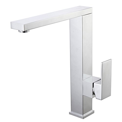 Asyas Modern Kitchen Sink Faucet Mixer Single Hole Chrome Brass Taps With Swivel High Arc Square Spout #TOP6