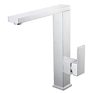 Asyas Modern Kitchen Sink Faucet Mixer Single Hole Chrome Brass Taps with Swivel High Arc Square Spout