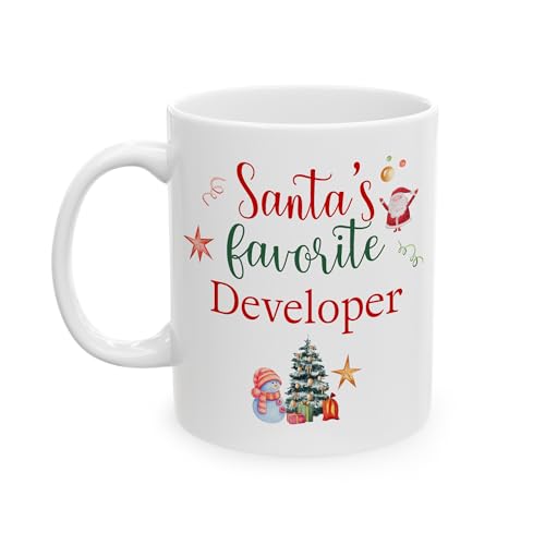 Santa's Favorite Developer Mug Gifts for Happy New Year Merry Xmas Friend Coworker Office Party Decor 2024 2025 2026 Coffee Cup 11oz White Ceramic