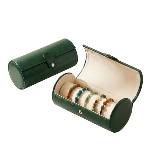 XUDFONER Jewelry Box for Bracelets Vintage Leather Cylindrical Bangle Box Large Capacity Organizer for Cuffs Bead Bangles Travel Storage Case