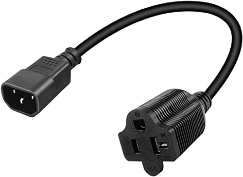 Toptekits C14 to 5-15R/5-20R Comb AC Power Cord,2-in-1 C14 15Amp to T Blade 20Amp AC Cable Converter, IEC 3Pole Plug to USA Female Nema 5-15R Power Cable, 14AWG, 1ft/30cm(C14 to 5-15R/5-20R Cord)