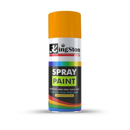 Image of Kingston Acrylic Spray Paint for Metal, Wood, Wall & Plastic, Multi-Surface DIY Paint, Quick Dry, Smooth Finish, 400ml Can, JCB Yellow, 1 Pc