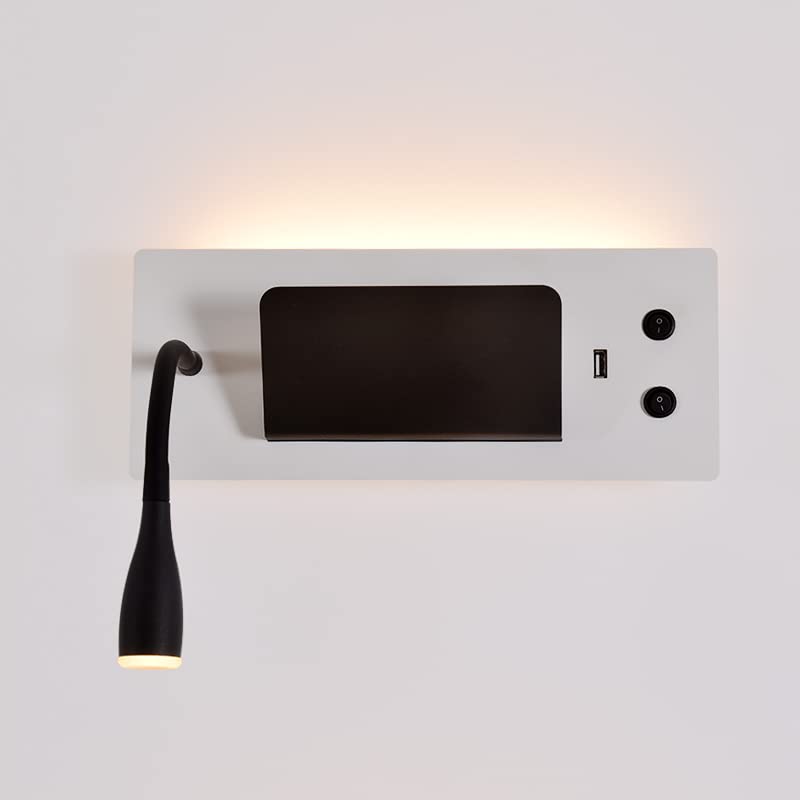 Lámpara de pared LED con puerto USB y estante integrado, aplique negro de 12W para salón 2
