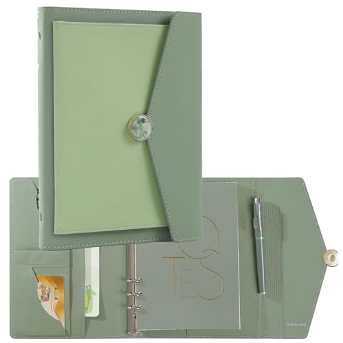 Image of TRASEXTRA Portfolio A5 6 Ring Binder Planner Refillable Notebook Padfolio Journal Set with Removable Page,8.3×5.5IN,Premium Gift Box Included (Grass Green)
