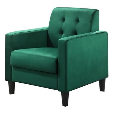 Lilola Home Hale 27.5-inch Green Velvet Tufted Accent Armchair — Modern Upholstered Chair with Square Arms and Plastic Legs for Living Room, Bedroom, or Office