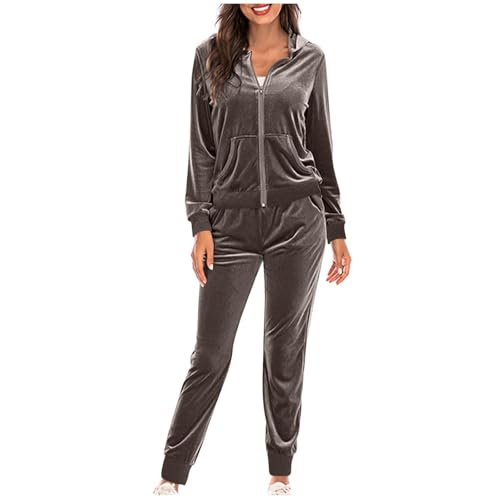 Generisch Chándal para mujer de 2 piezas, chándal de terciopelo dorado, juego de jogging deportivo, fitness, sudadera, dos piezas, traje de ocio, monocolor, elegante, traje deportivo de manga larga
