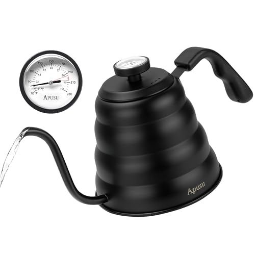Tea Kettle For Stovetop,Gooseneck Pour Over Kettle,Thermometer,40oz,Black