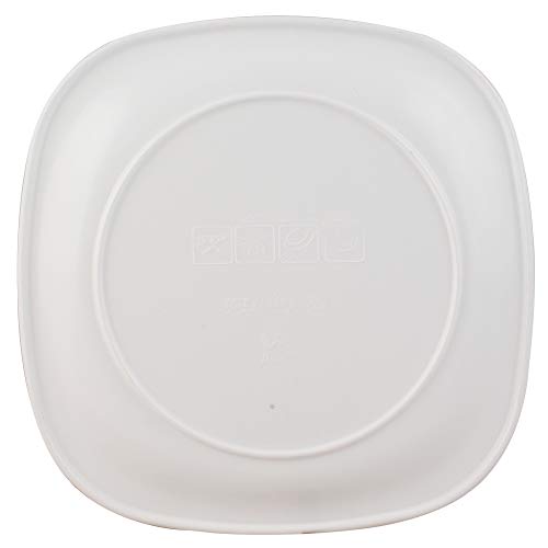 Image of Golden Fish Plastic Unbreakable Border Square Full Dinner Plates (White, Brown) -Set of 6