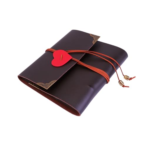 iplusmile Pu Photo Album Scrapbook Album Vintage with Heart Buckle and Leather Rope, Coffee Colour Lovely Memory Book for Birthday and Graduation for Travel and Special Occasions