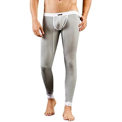 Men's Thermal Pants Soft Thermal Underwear Bottoms Base Layer Long Johns Sexy Low Waist Warm Leggings, 1#gray, Medium Cover