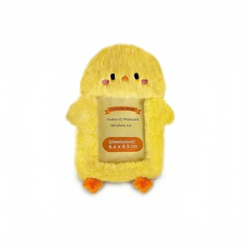 XIMEIDUO Chicken Plush Kpop Photo card Holder, Cute Chick ID Badge Holder Protector, Soft 3.5 Inch Cartoon Animal Photo Case Sleeves Stationery for Idol ID Card Student Worker Bag Charm