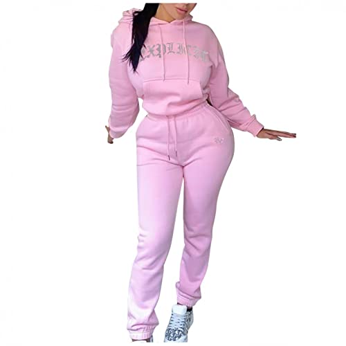 SIGOYI Survêtement pour femme avec capuche en polaire décoré de faux strass et pantalon de jogging, rose, M Cover