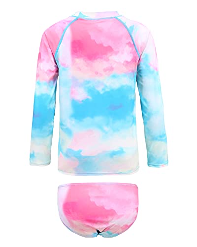 Aisyee Girls Long Sleeve Rash Guard Set Two Piece Swimsuits Tie Dye Bathing Suits for Kids UPF 50+ Swim Shirts2