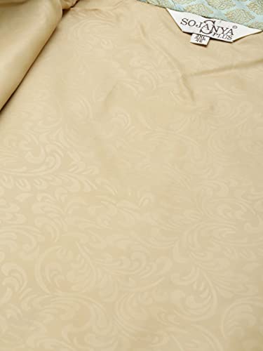Image of SOJANYA (Since 1958) Men's Silk Blend Dark Green Kurta & Silk Blend Nehrujacket With Off White Churidar Pyjama Set