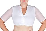 Dirndlbluse Bianka in weiß von Hammerschmid mit kleinem besticktem Stehkragen und Ellenbogenlänge.Die Dirndlbluse zeigt sich mit einem tollem und dezenten Schnitt in weicher Spitze an den Ärmeln.Bianka ist in einem Allover-Motiv Muster.Die Bluse hat einen sexy V-Ausschnitt und ist mit Knöpfen vorne zum schließen und öffnen.