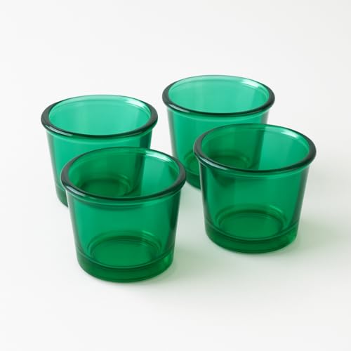 Image of Decorative Votive Glass Tealight Candle Holders Set of 4, Colorful T-Light Votives Holder, Diwali Decoration Items, Christmas Tealights, Ideal for Centerpiece & Festive Decor (Green)