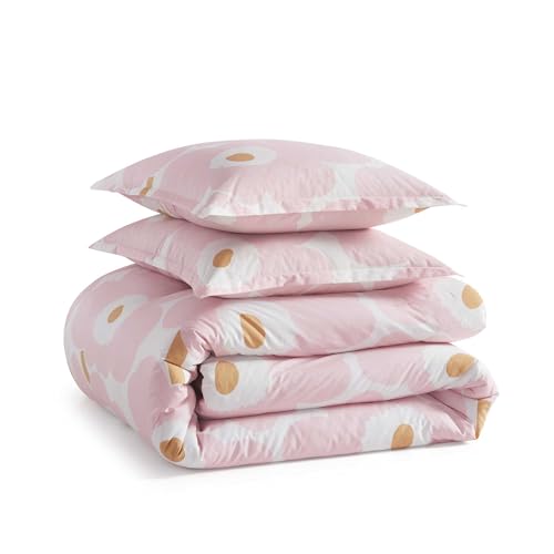 Image of MARIMEKKO - King Duvet Cover Set, Naturally Soft & Smooth Cotton Percale Bedding with a Lightweight Feel - 3 Piece Bed Set with Matching Pillowcases (Unikko Pink)