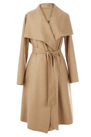 Patakadevi Women’s Long Wool Coat | Winter Stand Collar Single Breasted Woolen Jacket | Beige | P | Outerwear for Cold Weather