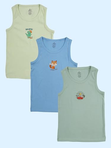 Image of KiddoPanti Boys 100% Cotton Vest Pack of 3 | Cotton 1x1 Rib Knit Sleeveless Innerwear | Soft & Breathable Kids Vest