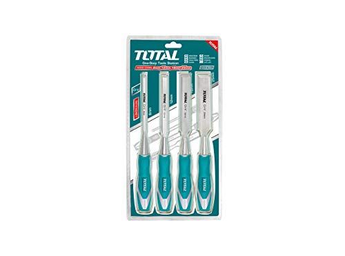 TOTAL - Ensemble de 4 ciseaux | 140 mm de longueur | Dimensions 6, 12, 19 et 25 mm | Idéal pour la menuiserie et la menuiserie | Couper ou réduire du bois | Fabriqué en Chrome Vanadium