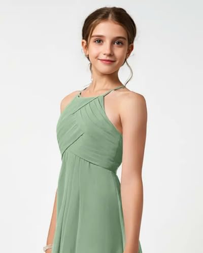 Halter Neck Short Junior Bridesmaid Dresses for Wedding Pleated Chiffon Flower Girl Dress Knee Length Formal Dress4