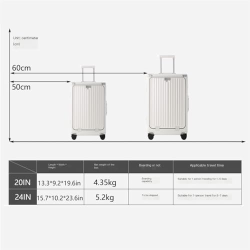 Suitcase Suitcase with Front Opening Aluminum Frame Multifunctional Cup Holder USB Charging Trolley Case Boarding Case Suitcases Large(White,20in)2