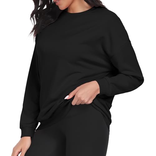 Naprzsnza Classic Crewneck Sweatshirts for Women - Relaxed Fit Soft Comfortable Pullover with Ribbed Cuffs and Hem (Black S)