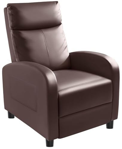 Homall Recliner Chair, Recliner Sofa for Adults, Recliners Home Theater Seating with Lumbar Support, Reclining Sofa Chair for Living Room (Leather, Brown)