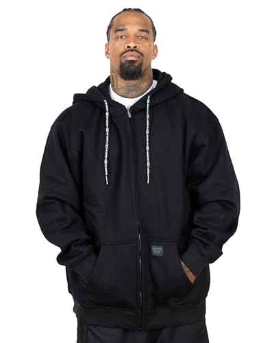 FB County Zip-Up Heavyweight Hoodie for Men, Black, Extra Large - Unisex Oversized Cotton-Poly Fleece Jacket w/Metal Zip & Pockets