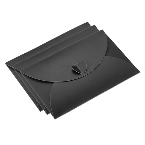 Enveloppes pour cadeau et photo - Lot de 24 supports de carte noire avec fermoir coeur PATIKIL