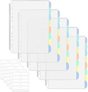 40 Pack A4 Plastic Sleeves Binder Separators with Tabs Binder Pocket 11 Holes Tabs Divider Binder Folders for 2/3/4 Ring Document Pouch Transparent for School Home Office