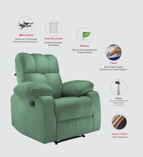 Image of Little NAP Helios Soft Suede Fabric Single Manual Standard Recliner | Padded 1 Seater Aaram Sofa | Relaxing Chair for Home Office Living Bed Room | Green