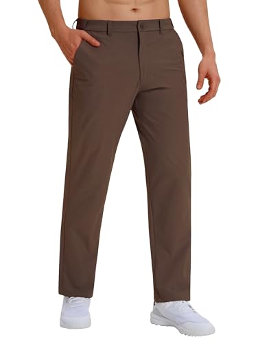 CNBQDD Mens Dress Pants Comfy Stretch Work Casual Slacks Lightweight Quick Dry Golf Pants with 4 Pockets 30/32/34 Inseam (Brown 34Wx30L)