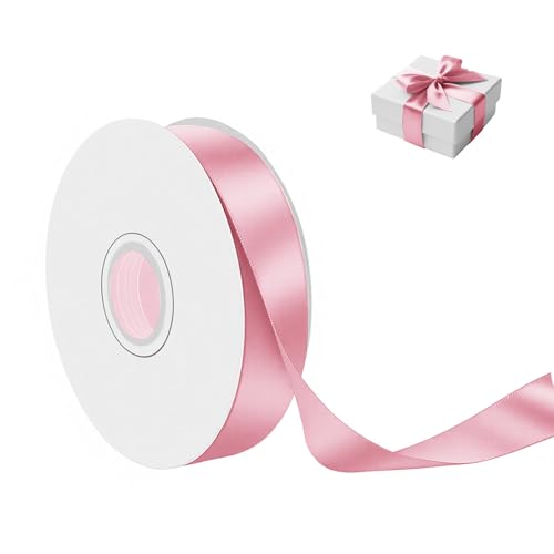 Pink Satin Ribbon 1 Inch Wide x 50 Yards Double Faced Polyester Ribbon for Gift Wrapping Wedding Decor DIY Bows and Party Supplies
