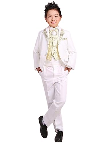 Costume trois pièces jacquard pour garçon avec veste de smoking gilet et pantalon formel